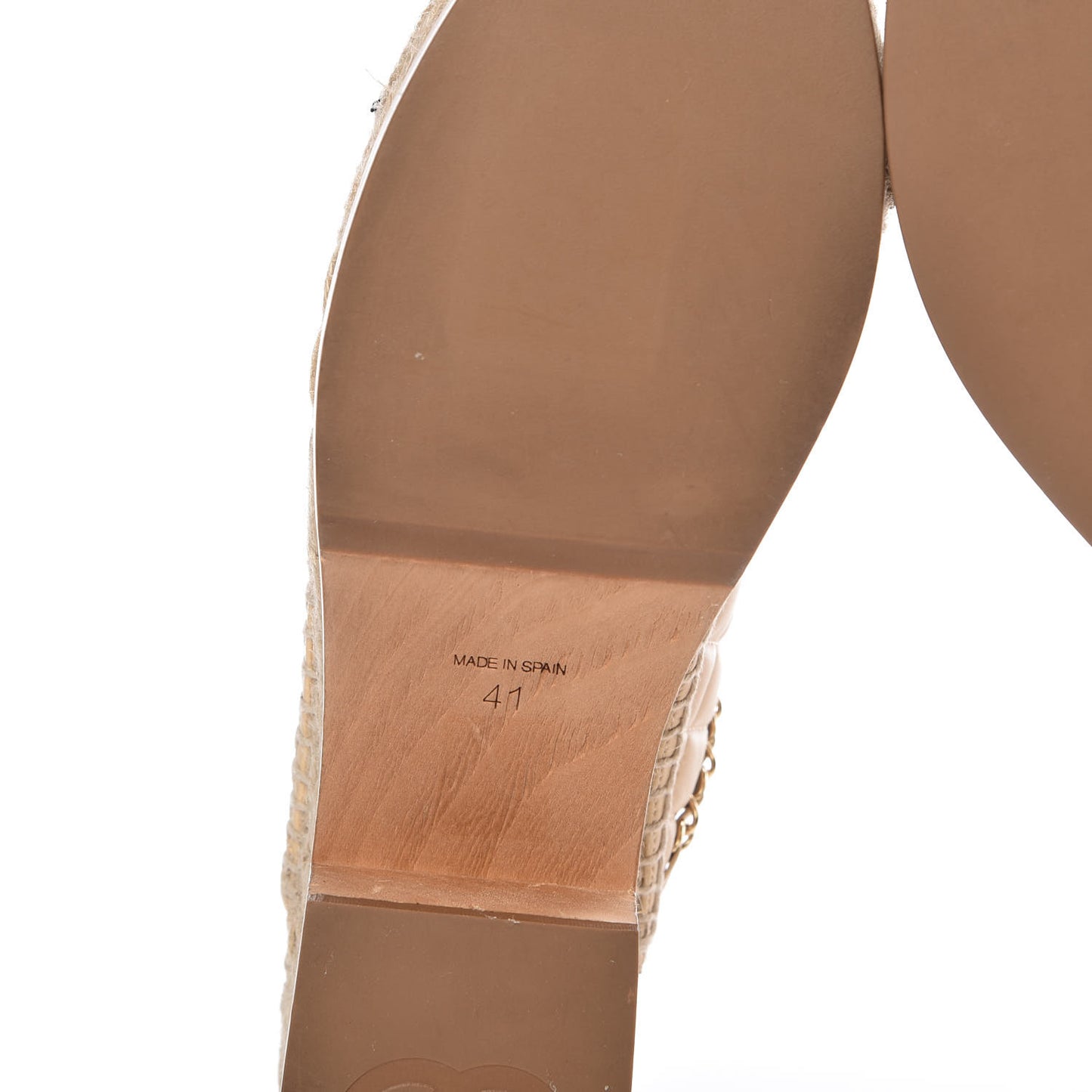 Lambskin Grosgrain Quilted CC Chain Espadrille Mules 41 Beige Black