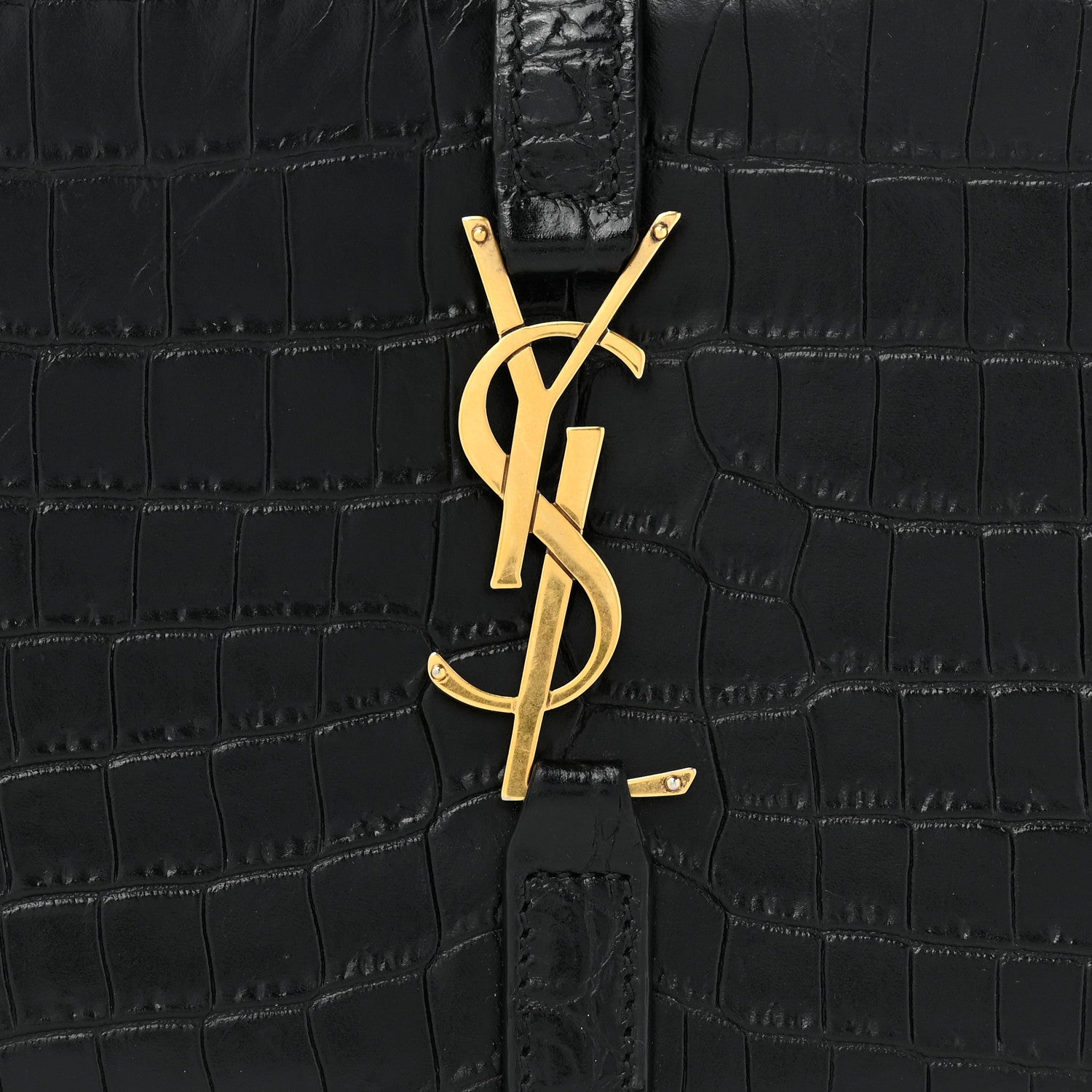 Saint Laurent Calfskin Crocodile Embossed LE 5 A 7 Hobo Black 8 of 14