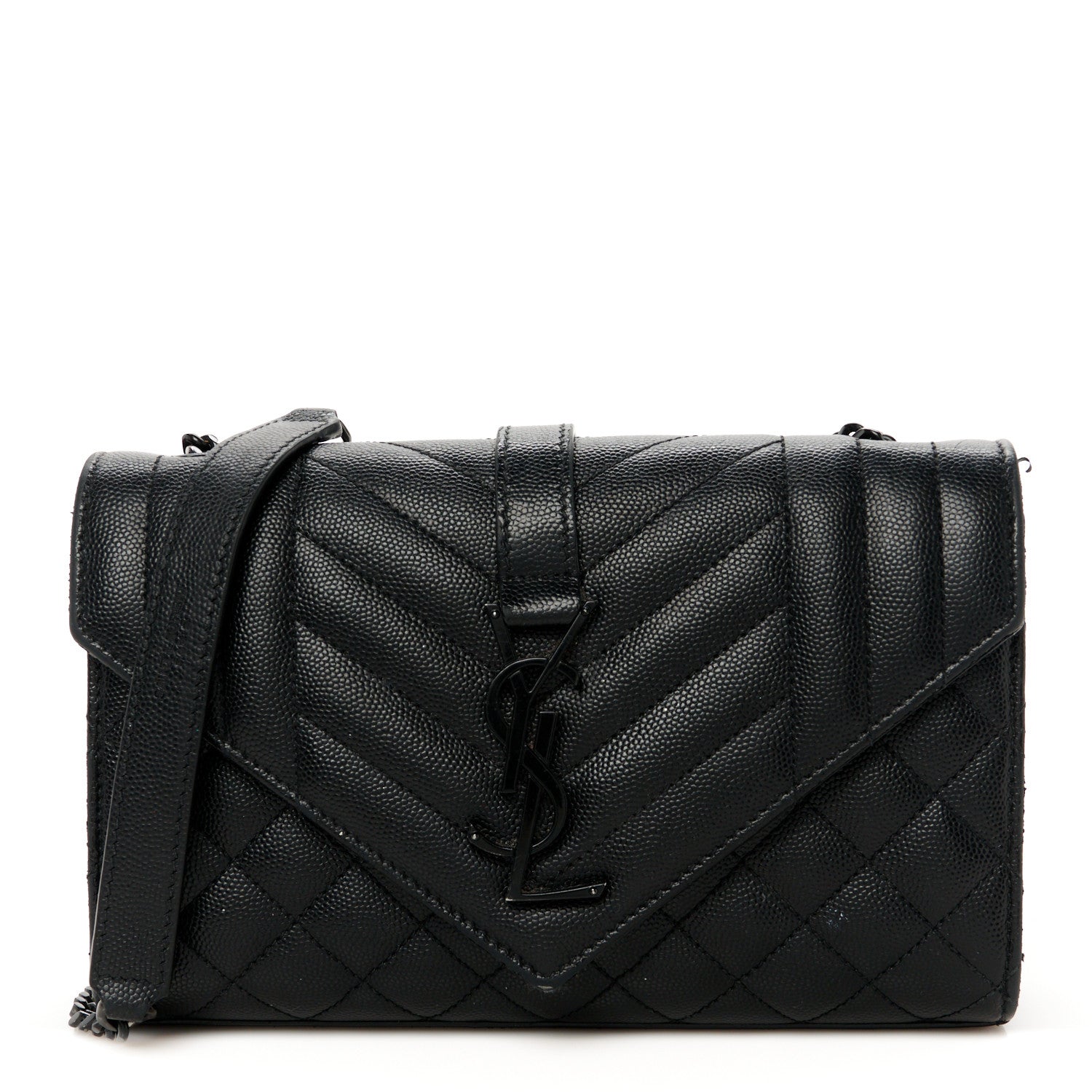 Saint Laurent Grain De Poudre Textured Mixed Matelasse Triquilt Small Monogram Monochrome Satchel Black 1 of 14