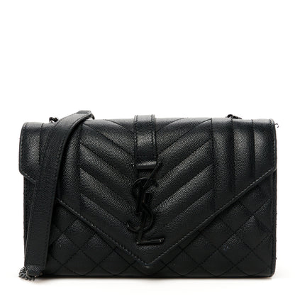 Saint Laurent Grain De Poudre Textured Mixed Matelasse Triquilt Small Monogram Monochrome Satchel Black 1 of 14