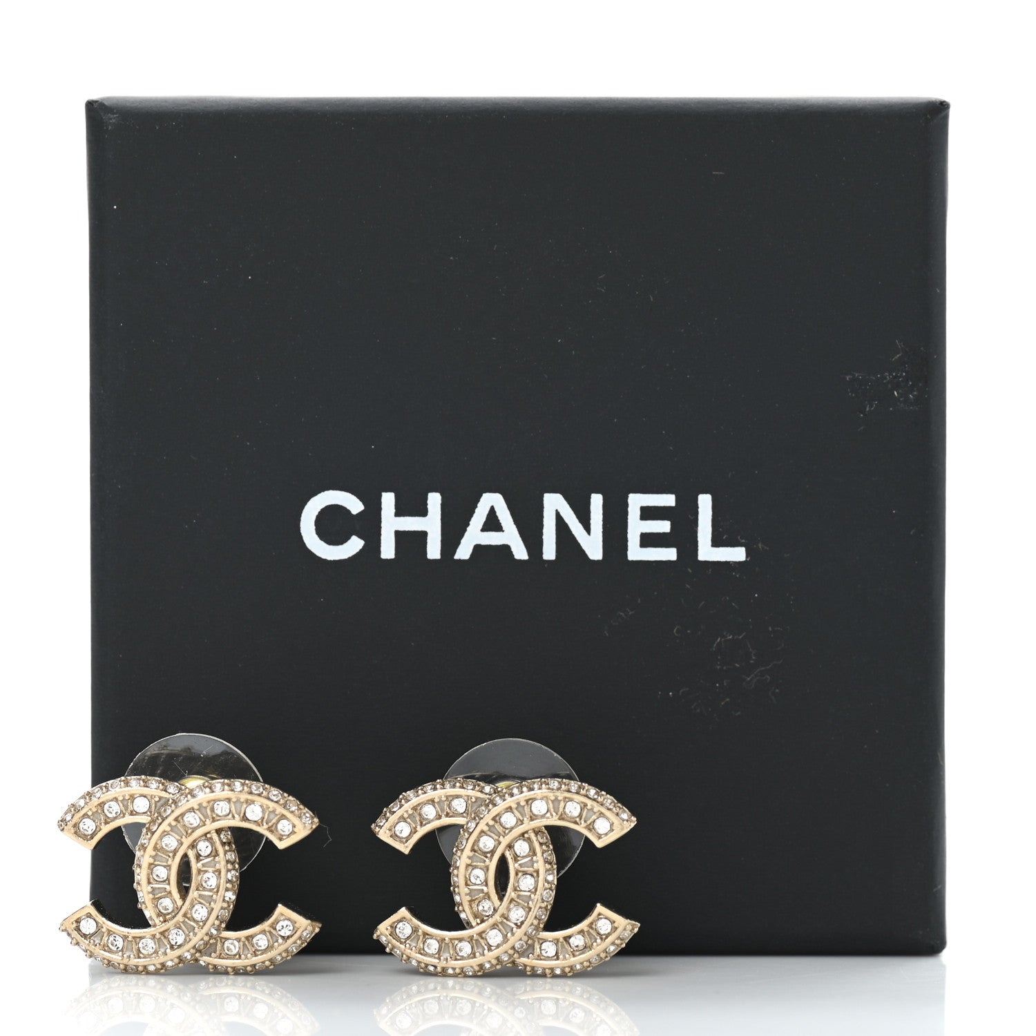 Chanel Crystal Timeless CC Earrings Light Gold 5 of 5