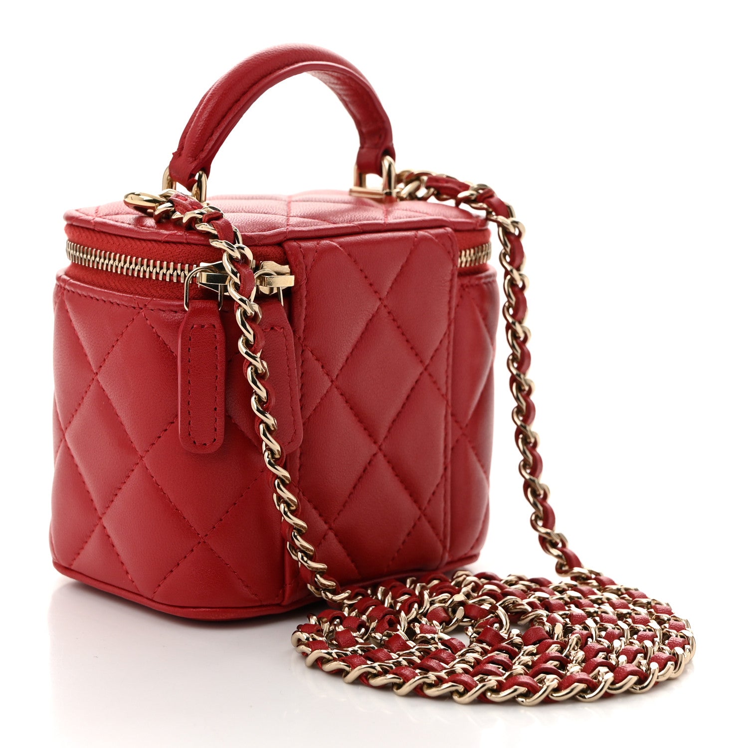 Chanel Lambskin Quilted Top Handle Mini Vanity Case With Chain Red 3 of 13