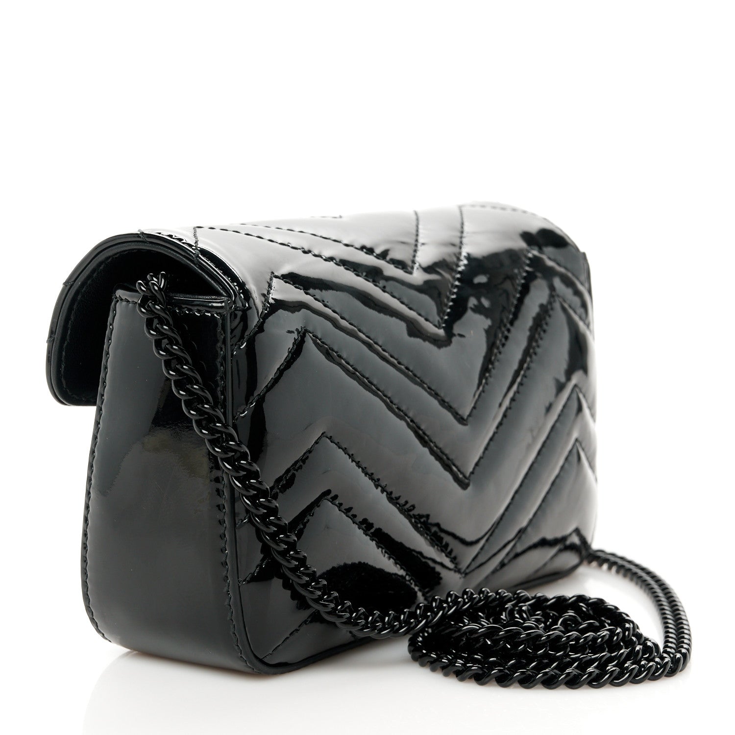 Gucci Patent Lambskin Enamel Matelasse Monochrome Super Mini GG Marmont Shoulder Bag Black 3 of 10