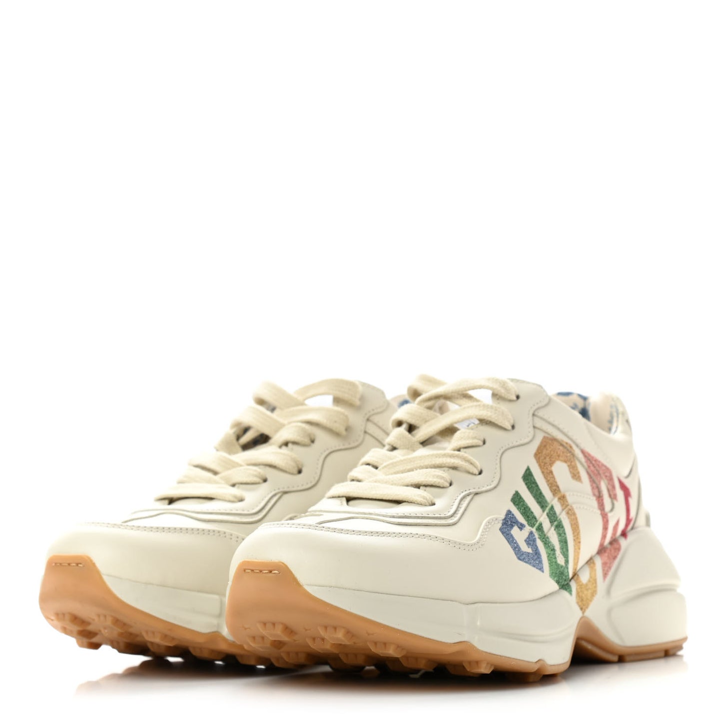 Calfskin Glitter Game Logo Womens Rhyton Sneakers 36.5 Mystic White