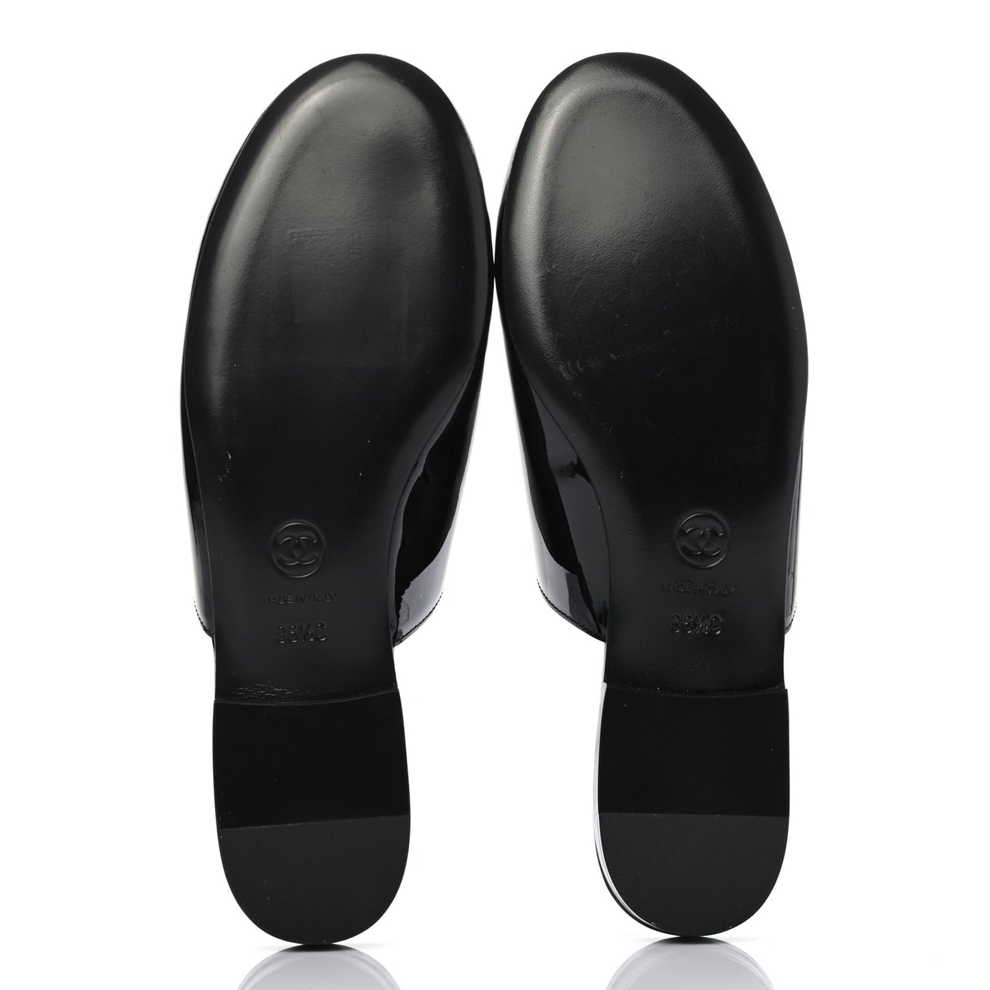Fabric Patent Calfskin Mules 36.5 Black Gold