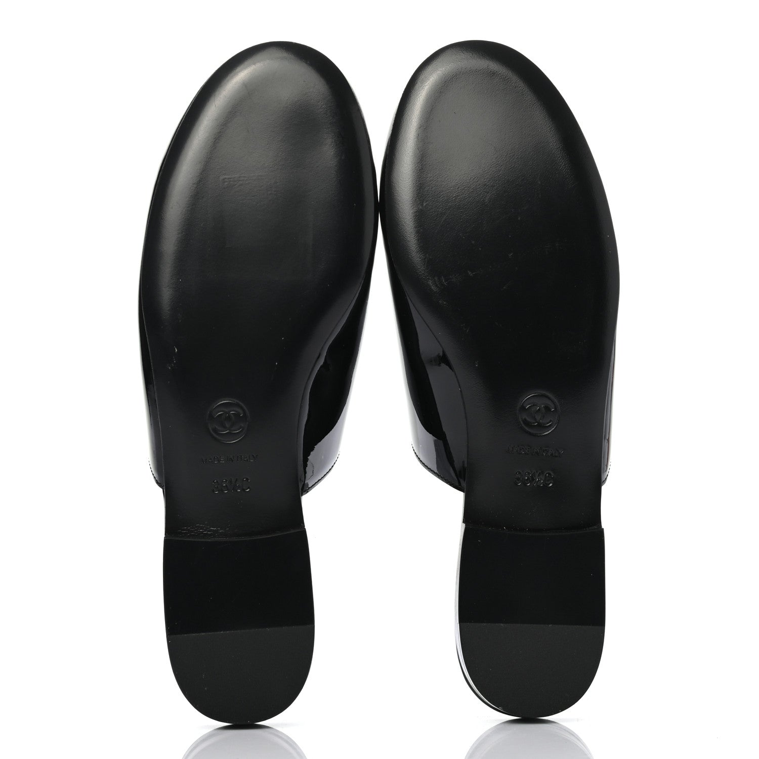 Chanel Fabric Patent Calfskin Mules 36.5 Black Gold 5 of 8