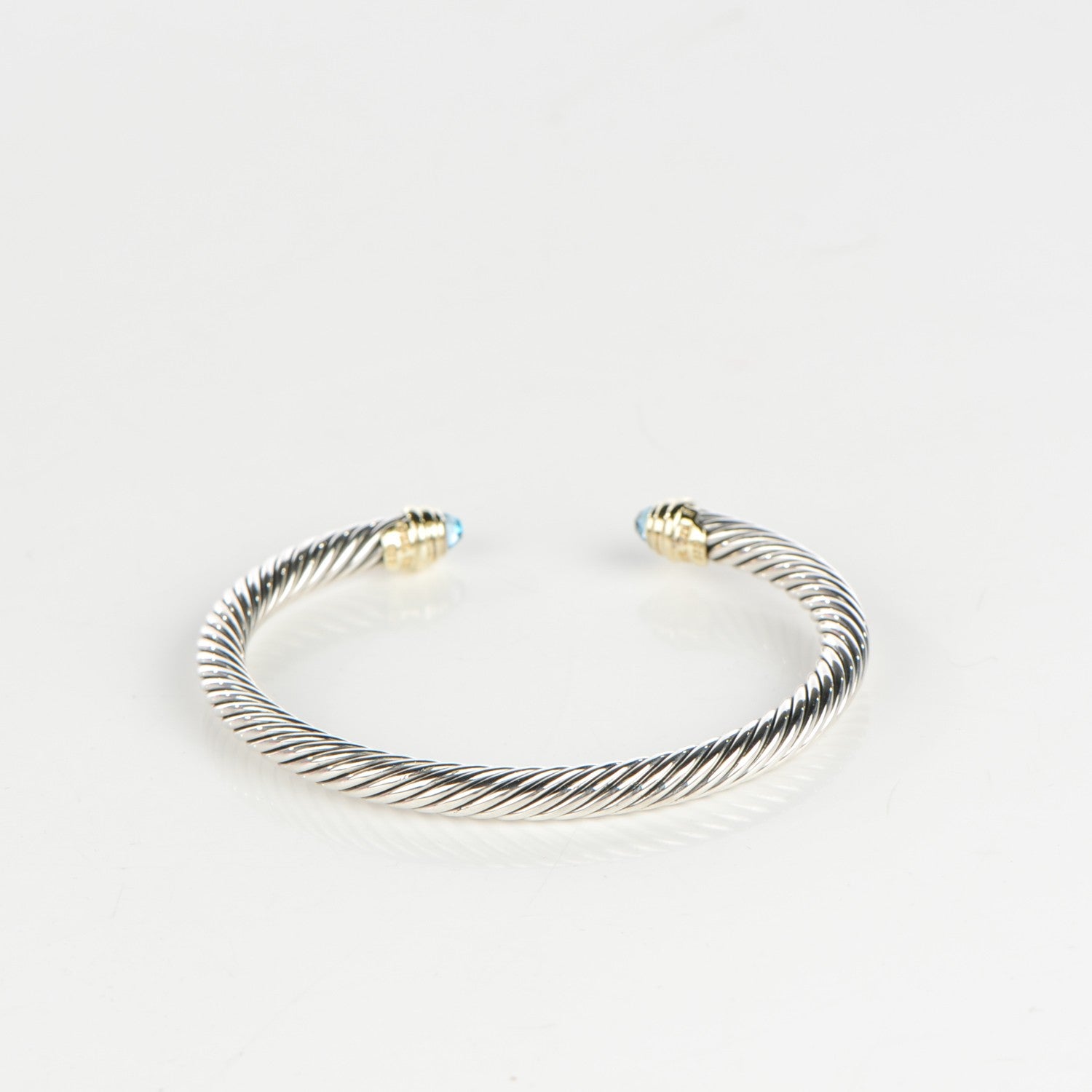 David Yurman Sterling Silver 14K Yellow Gold Blue Topaz 5mm Cable Classics Petite Color Bracelet 3 of 5