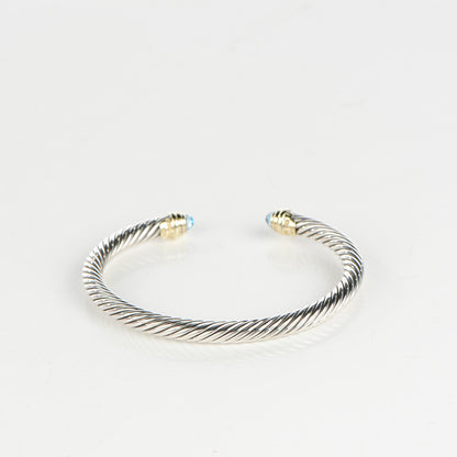 David Yurman Sterling Silver 14K Yellow Gold Blue Topaz 5mm Cable Classics Petite Color Bracelet 3 of 5