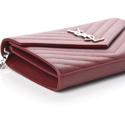 Saint Laurent Grain De Poudre Matelasse Chevron Monogram Chain Wallet Palissandre 7 of 8