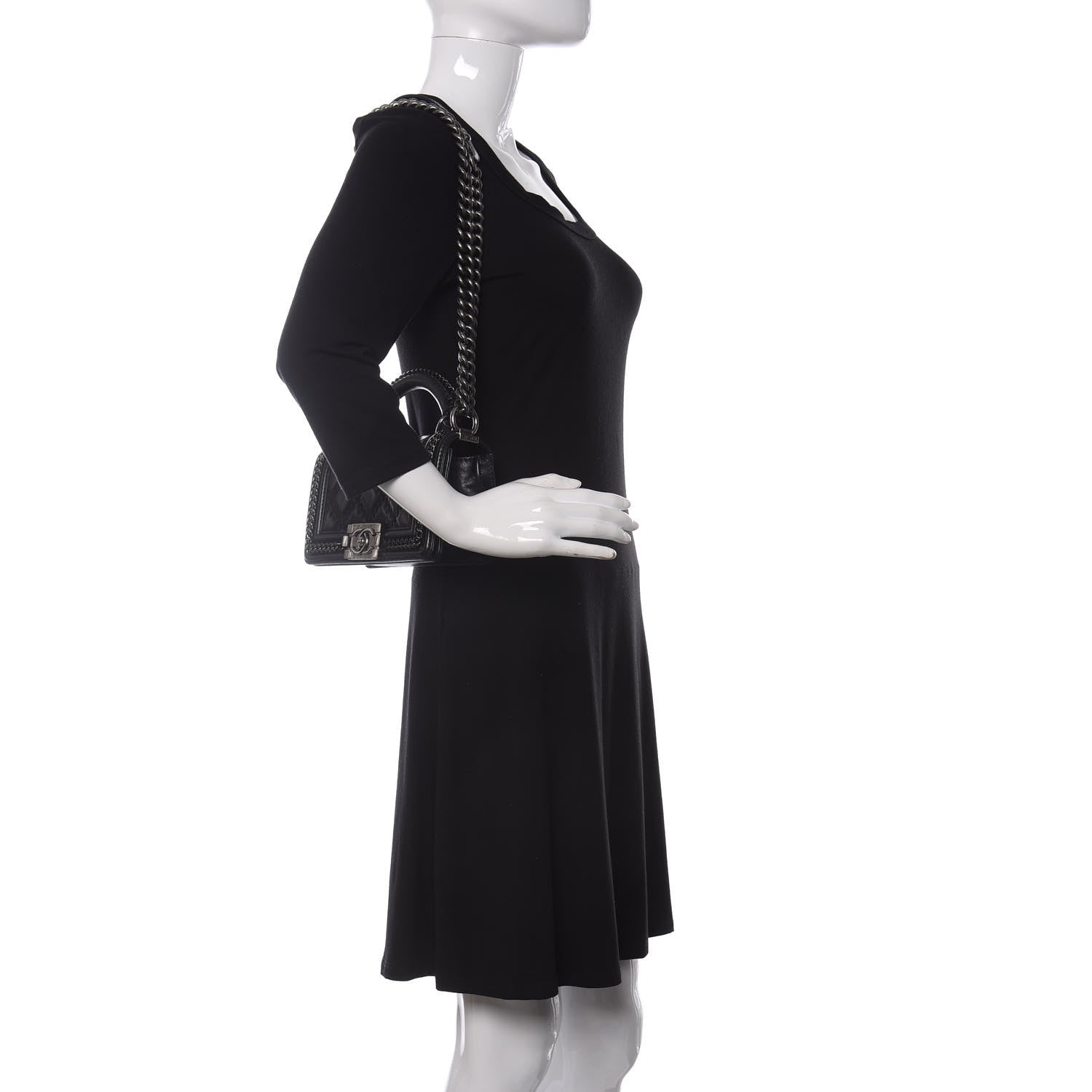 Chanel Shiny Goatskin Quilted Mini Boy Top Handle Flap Black 2 of 9