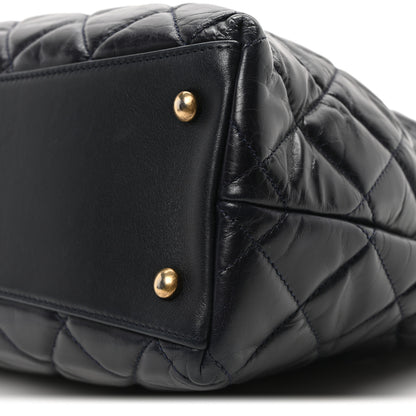 Chanel Calfskin Quilted Large Gold Bar Top Handle Tote Dark Navy Blue 10 of 10