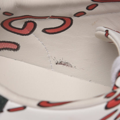 Gucci Calfskin GucciGhost Print Womens Ace Sneakers 38 White Hibiscus Red 7 of 9