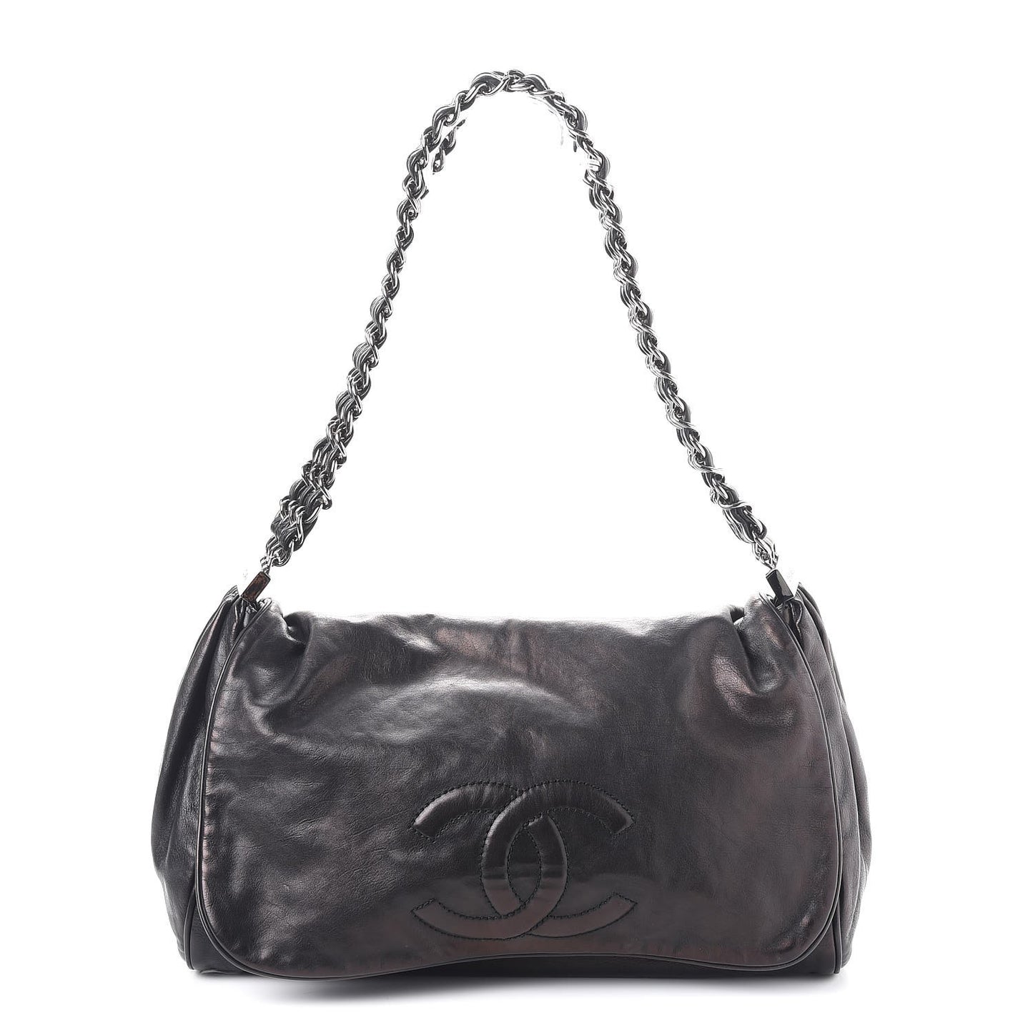 Calfskin XL Rock and Chain Flap Black