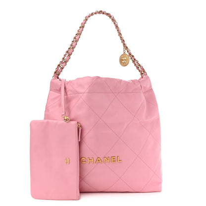 Chanel Shiny Calfskin Quilted Chanel 22 Drawstring Bag Light Pink 1 of 10