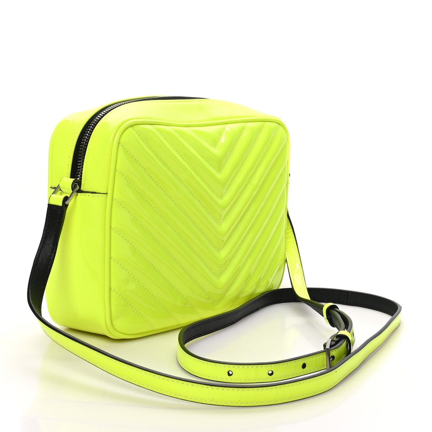 Patent Calfskin Matelasse Monogram Lou Camera Bag Neon Yellow
