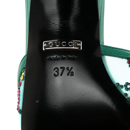 Gucci Tela Retino Nappa Crystal GG Monogram Square G 95mm Slide Sandals 37.5 Turquoise 7 of 8