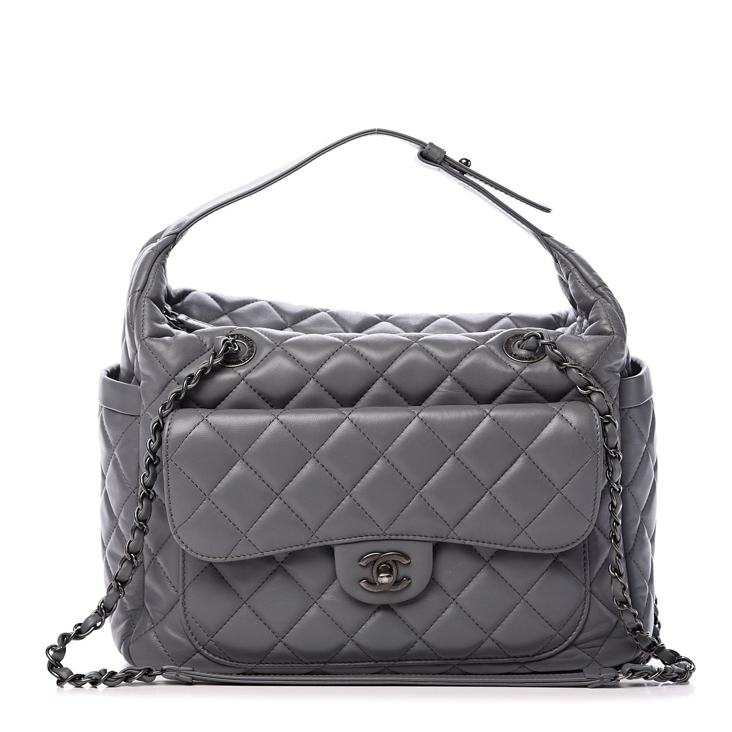 Lambskin Quilted Shoulder Bag Grey