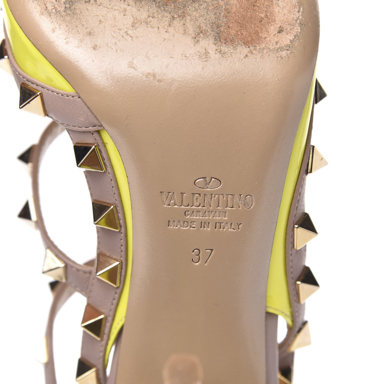 Valentino Garavani Patent Rockstud Ankle Strap Pumps 37 Yellow Poudre 6 of 10