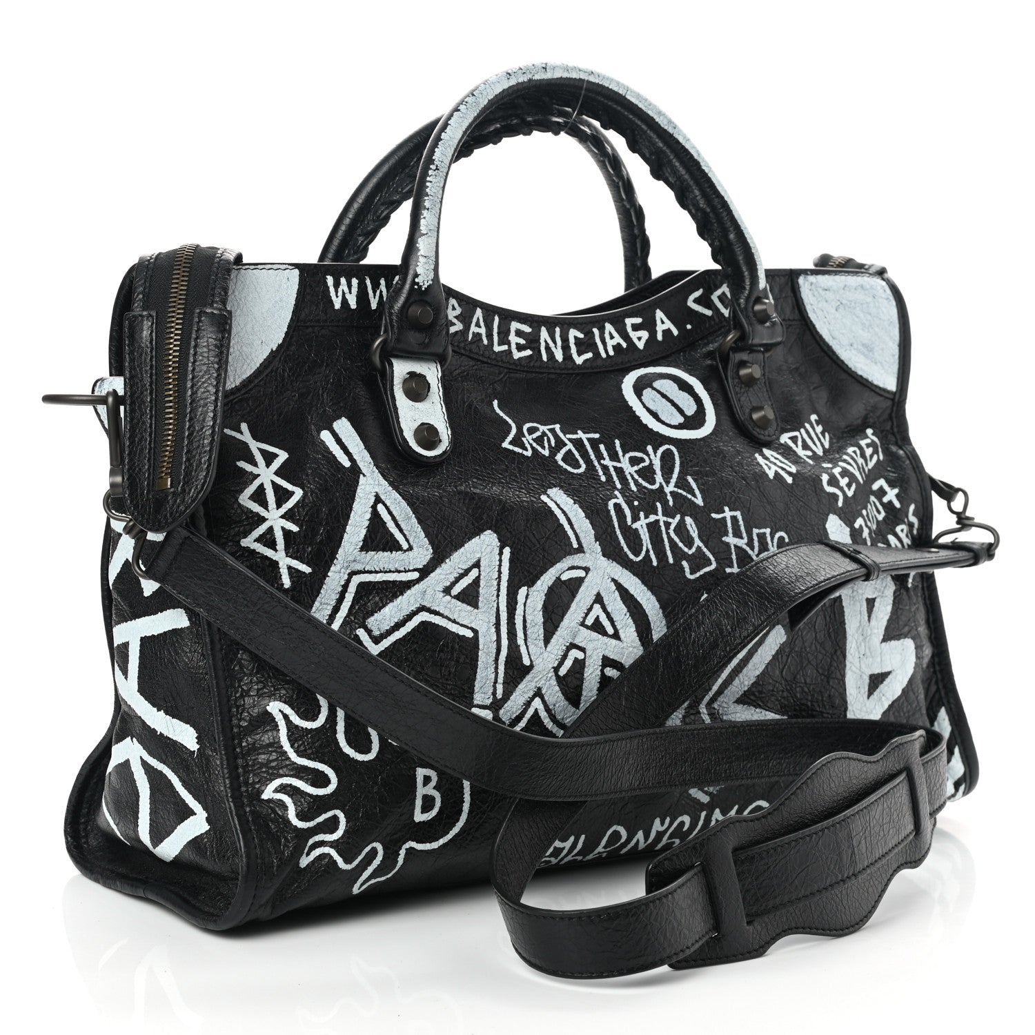 Balenciaga Agneau Arena Graffiti All Over Classic Hardware City Black White 3 of 10