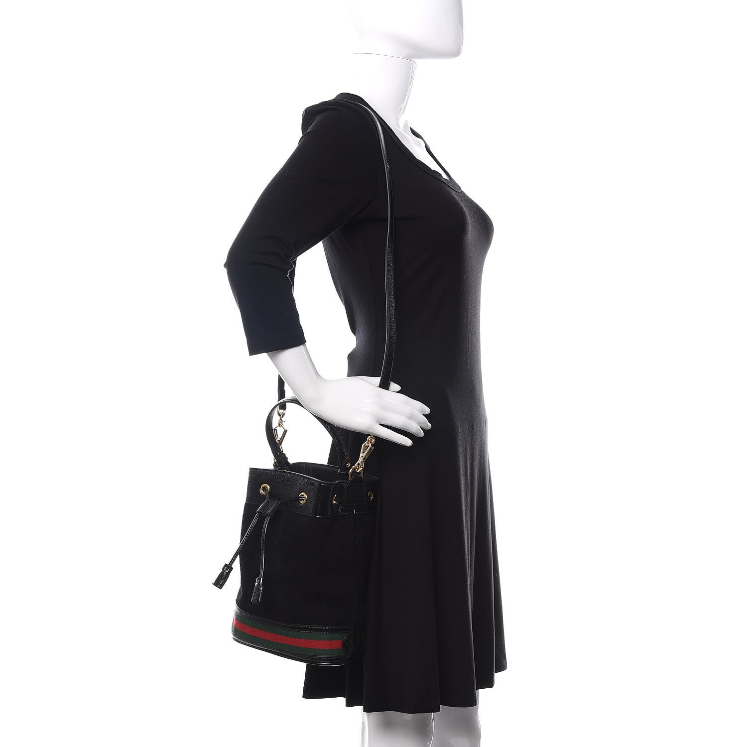 Gucci Suede Patent Web Small Ophidia Bucket Bag Black 2 of 10