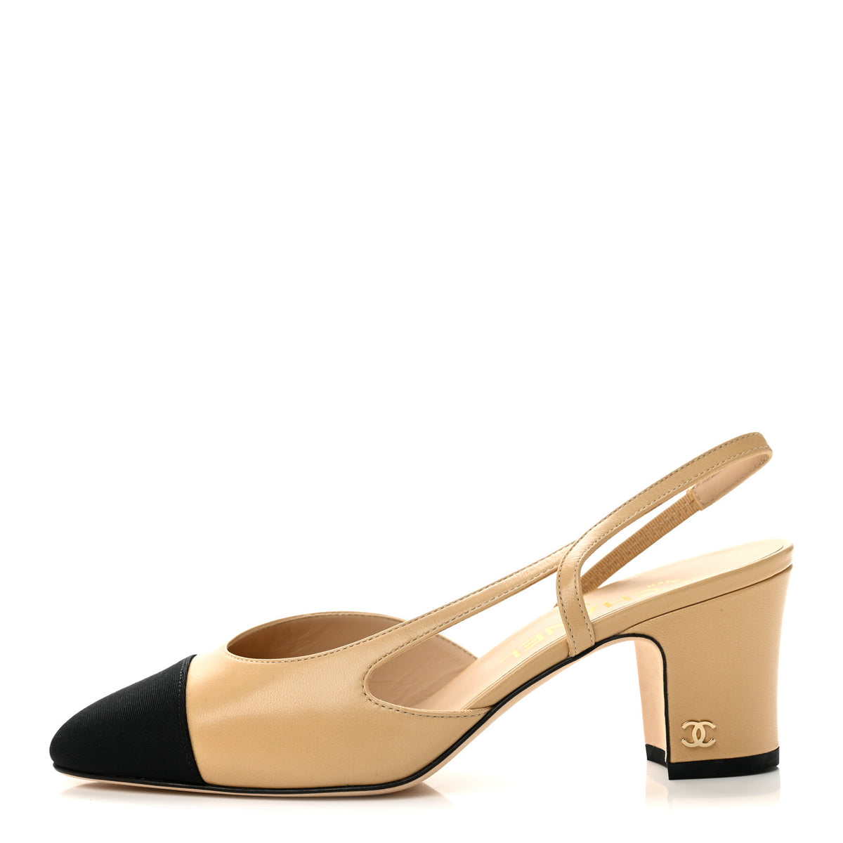 Chanel Goatskin Grosgrain Cap Toe CC Slingback Pumps 36.5 Beige Black 1 of 10