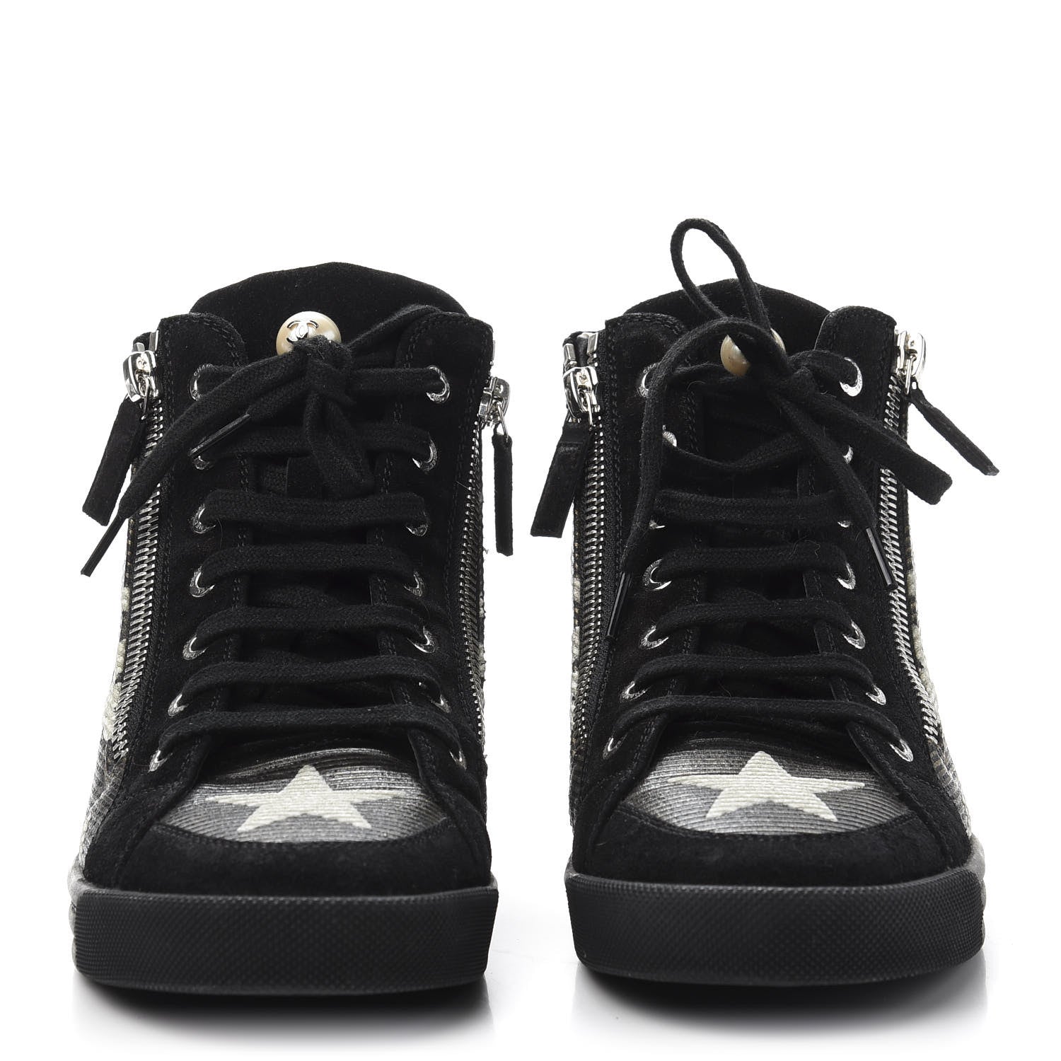 Chanel Canvas Suede CC Star Zipped High Top Sneakers 37 Black 2 of 8
