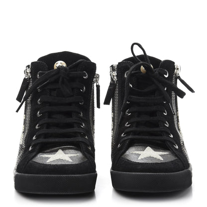 Chanel Canvas Suede CC Star Zipped High Top Sneakers 37 Black 2 of 8
