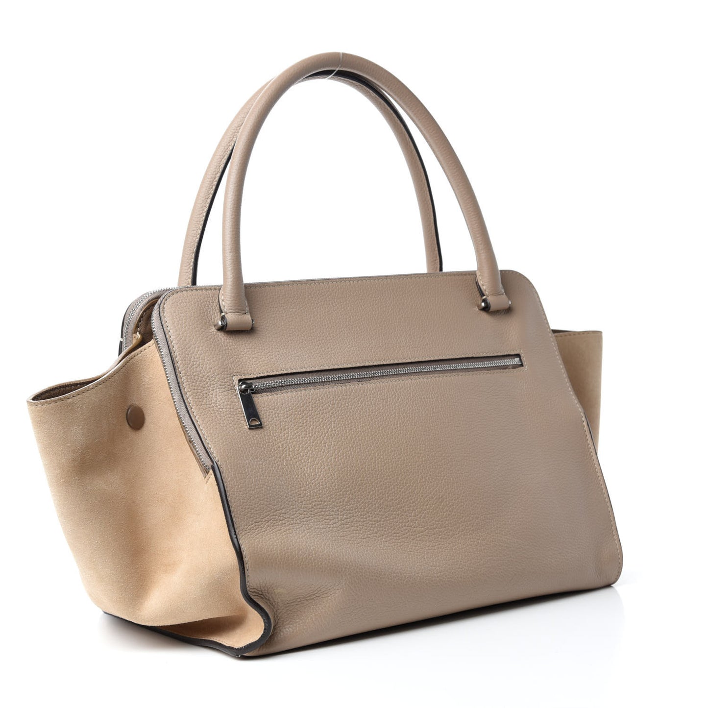 Drummed Calfskin Suede Double Zip Trapeze Sand