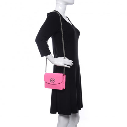 Balenciaga Shiny Goatskin Logo Embossed BB Wallet On Chain Acid Pink 2 of 11