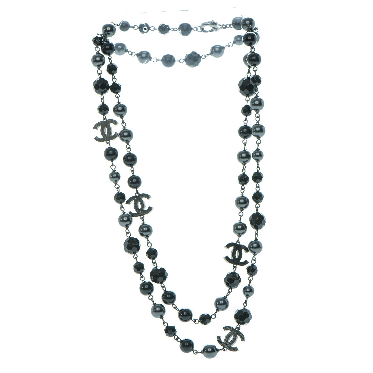 Chanel Ruthenium Beaded CC Long Necklace Black 3 of 5
