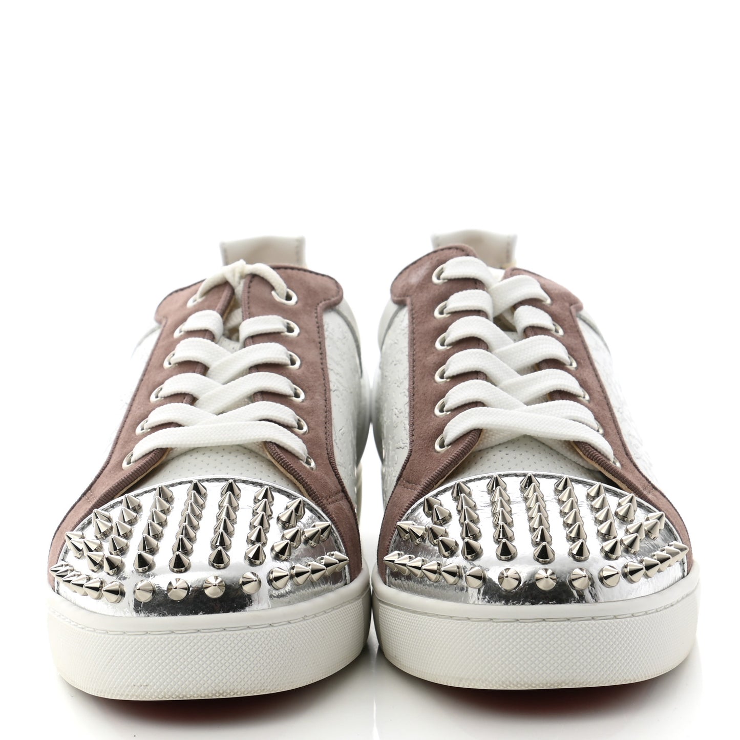 Calfskin Mens Louis Junior Spikes Orlato Flat Sneakers 42 White Sliver
