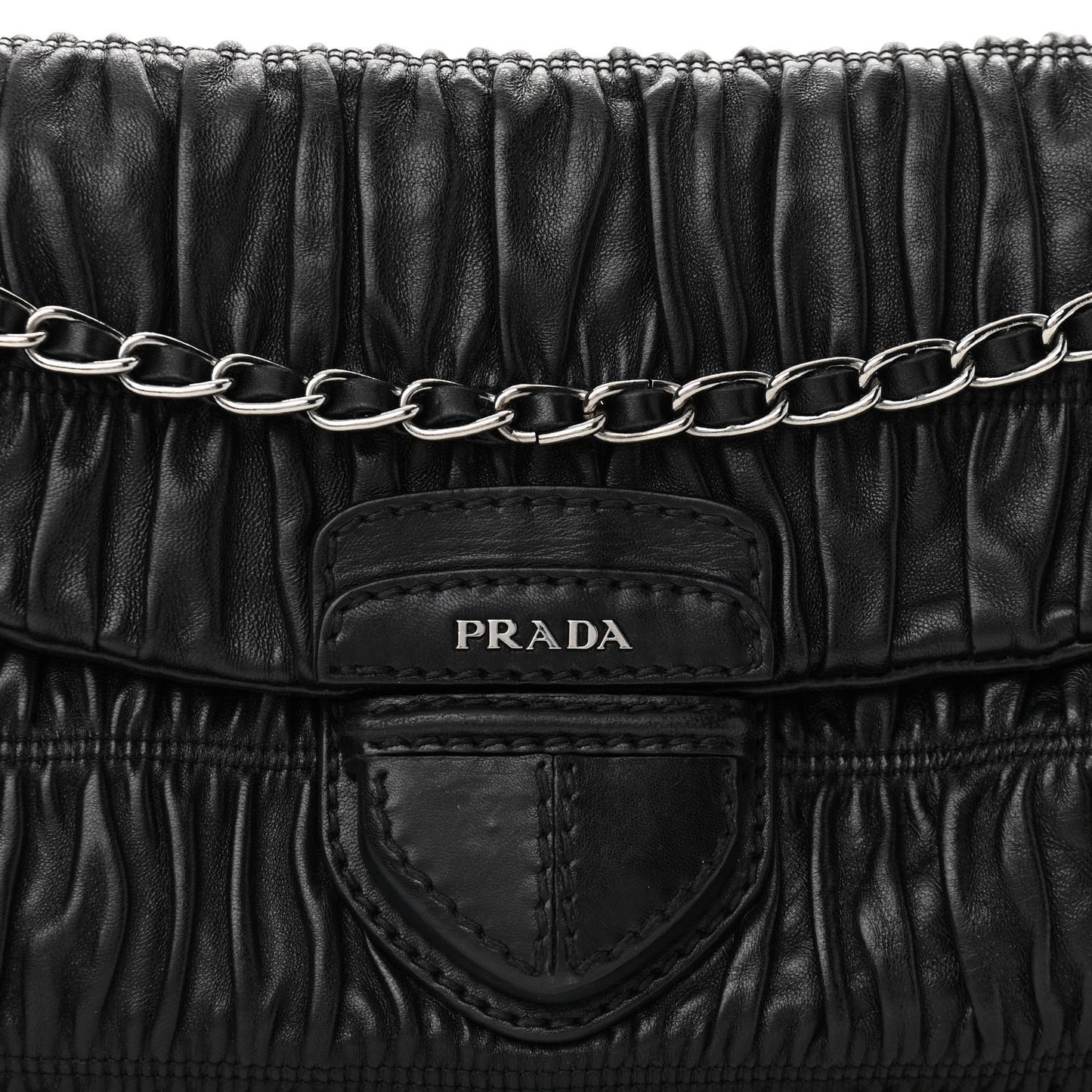 Nappa Gaufre Flap Chain Shoulder Bag Black