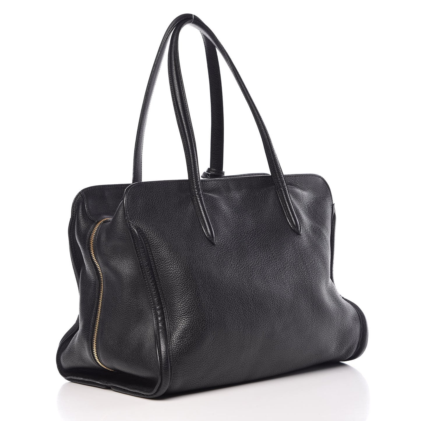Pebbled Calfskin Large Skull Padlock Zip Around Tote Black
