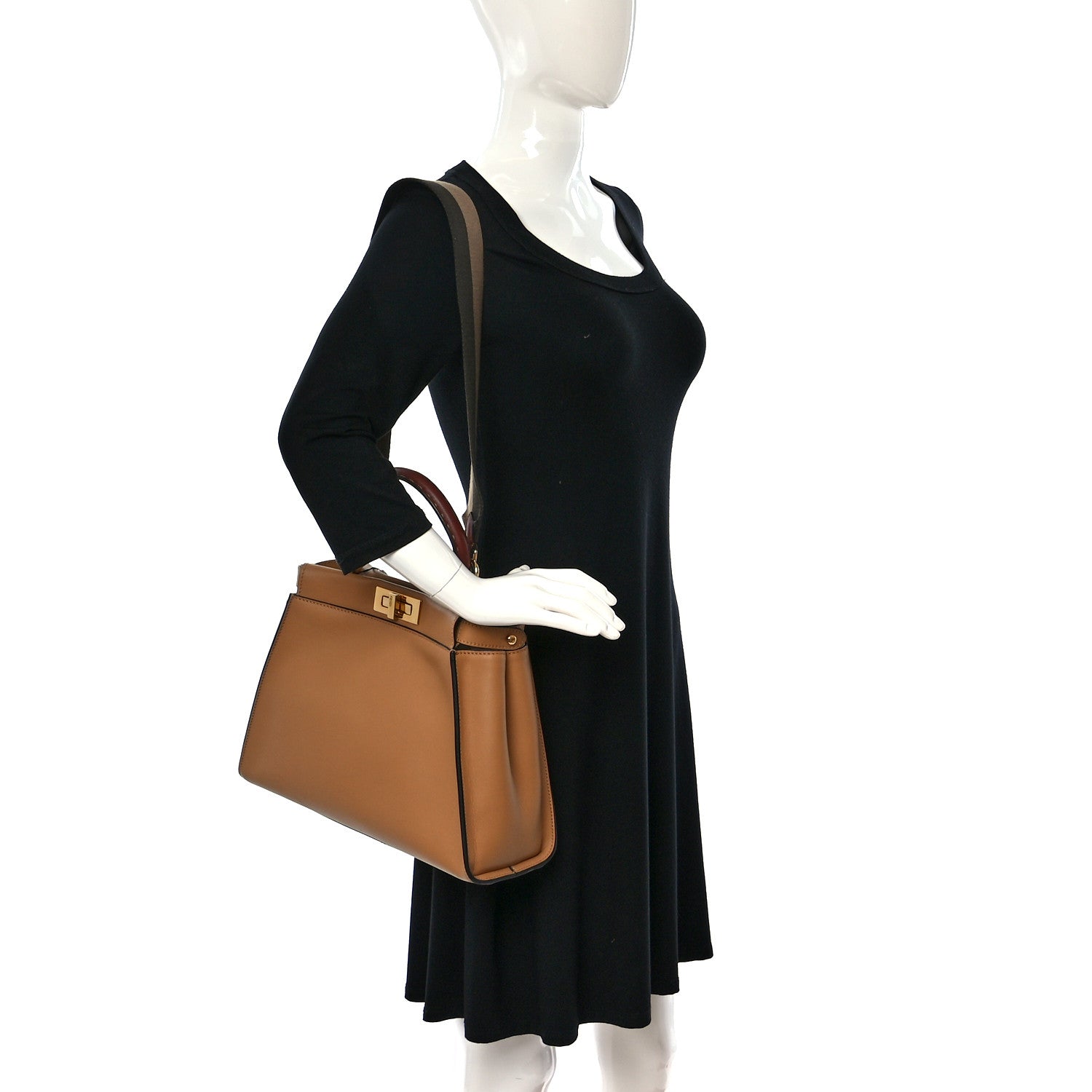 Fendi Vitello Seta Canvas FF Embroidered Medium Peekaboo Iconic Satchel Miele 2 of 10