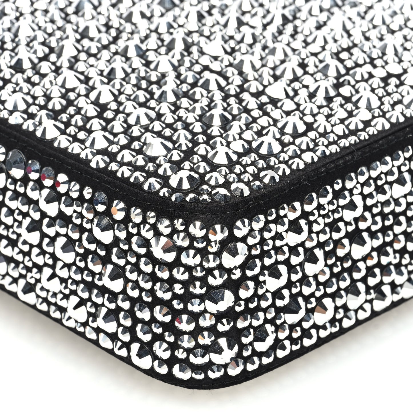 Satin Crystal Metal Triangle Logo Small Double Handle Crossbody Tote Metal