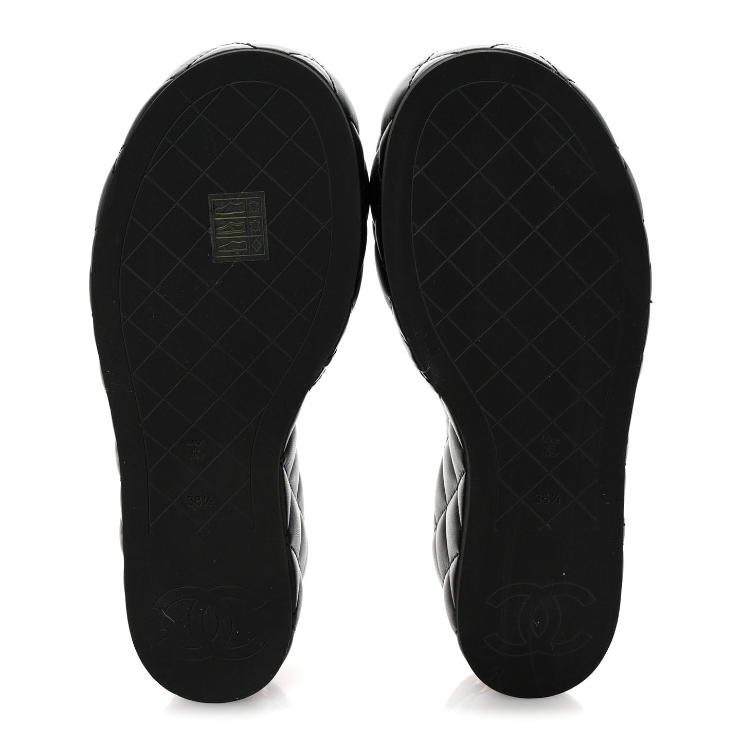 Lambskin Quilted Camelia CC Wedge Sandal Mules 38.5 Black