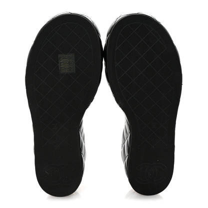 Chanel Lambskin Quilted Camelia CC Wedge Sandal Mules 38.5 Black 6 of 10