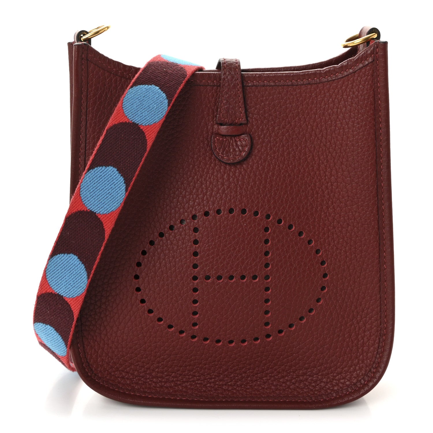 Hermes Taurillon Clemence Flipperball Sangle Evelyne TPM Rouge H Rouge De Coeur Bleu Frida 1 of 9