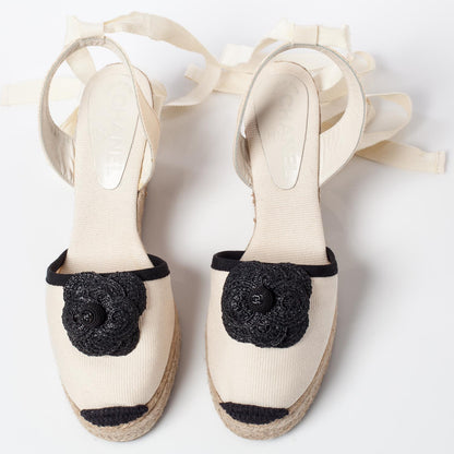 Chanel Canvas Espadrille Flower Wedges 37 9 of 9