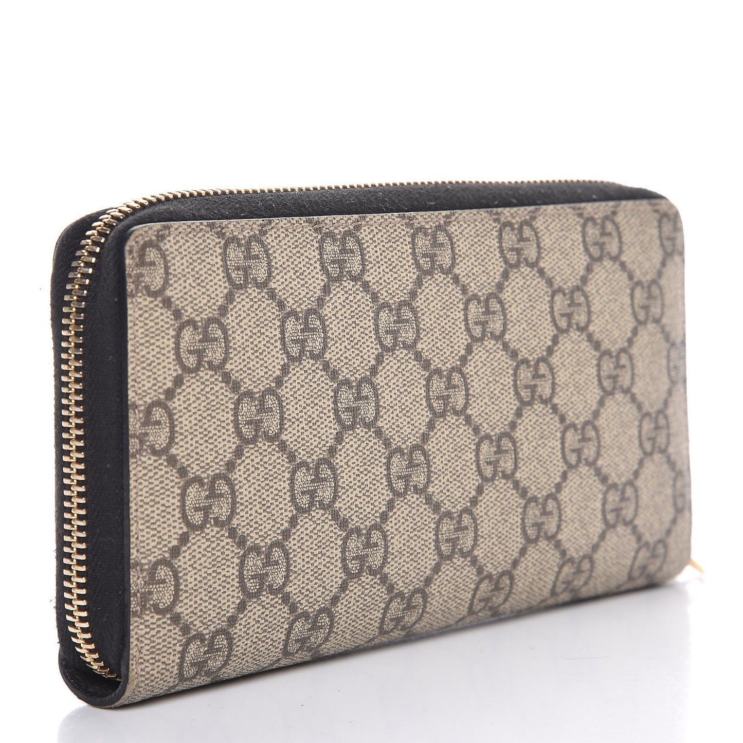 GG Supreme Monogram Moon Calfskin Zip Around Wallet Beige Ebony Black