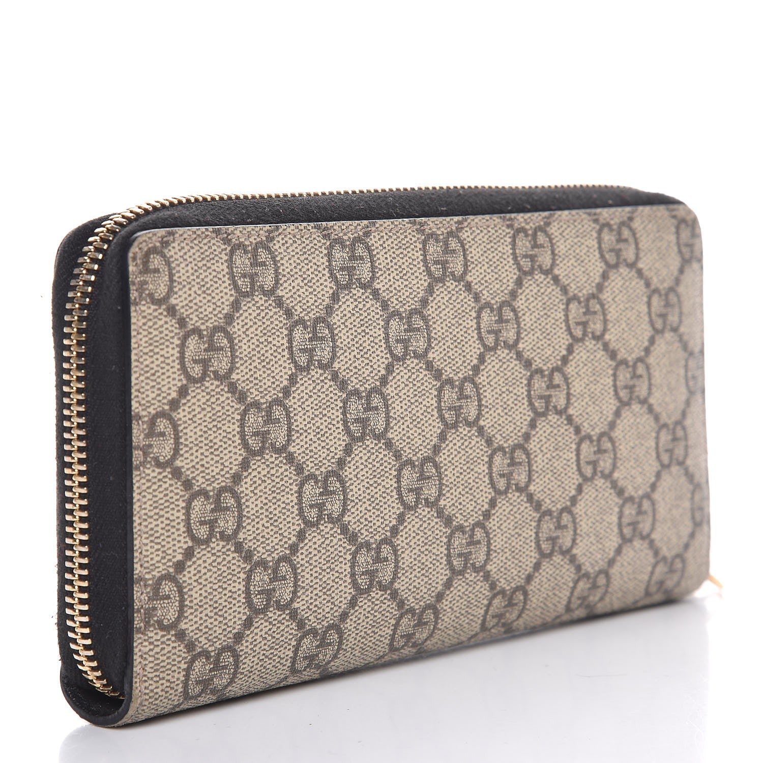 Gucci GG Supreme Monogram Moon Calfskin Zip Around Wallet Beige Ebony Black 3 of 9