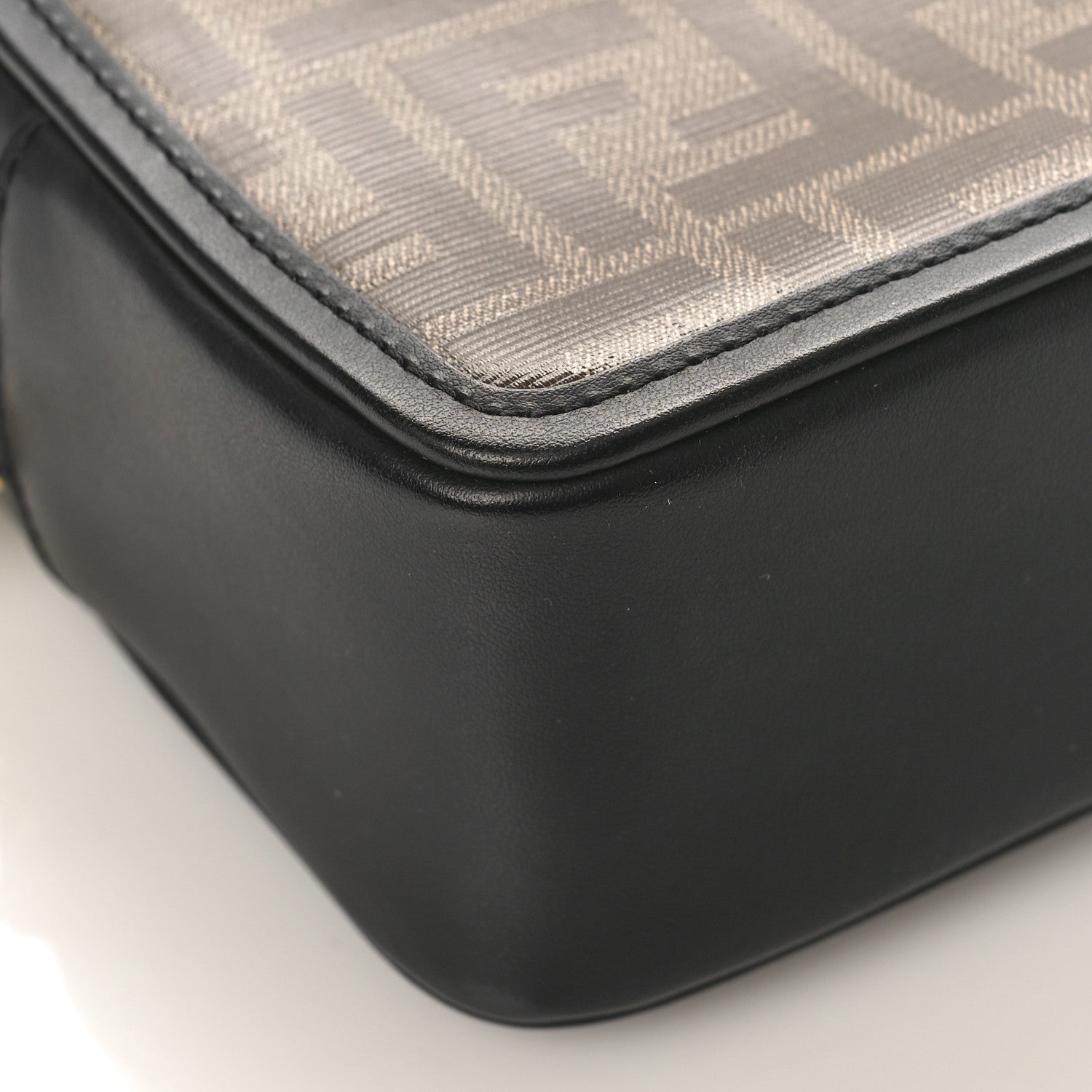 Fendi Glazed Fabric Vitello Century FF 1974 Stamp Patch Mini Camera Case Mogano Panna Black 7 of 8