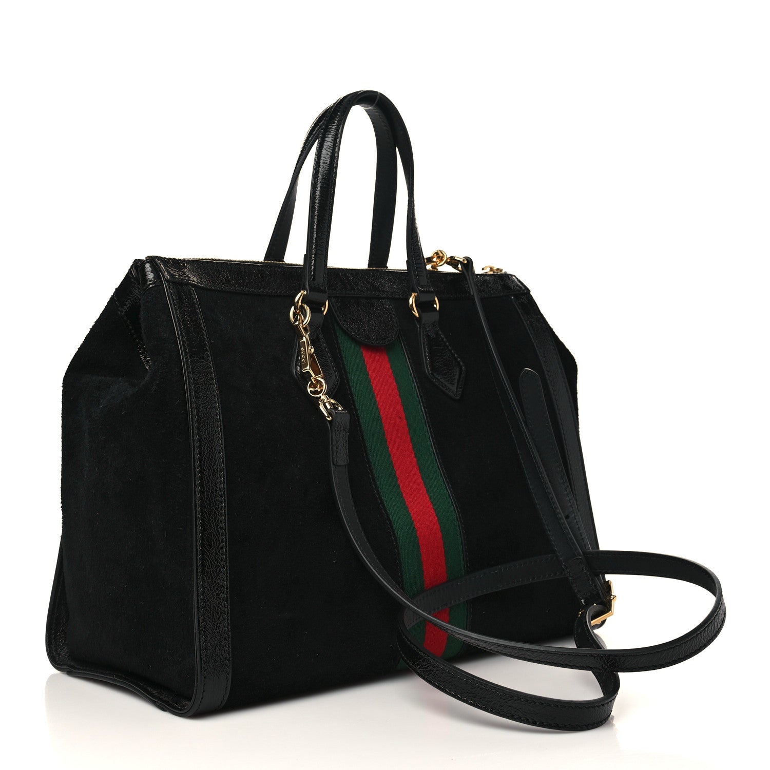 Gucci Suede Patent GG Web Medium Ophidia Tote Bag Black 3 of 6