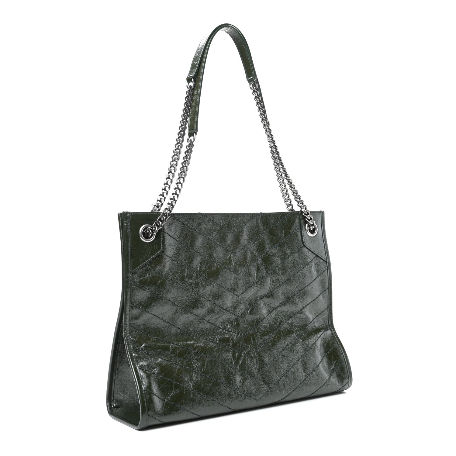 Saint Laurent Crinkled Calfskin Matelasse Monogram Medium Niki Shopper Tote New Vert 3 of 11