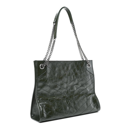 Saint Laurent Crinkled Calfskin Matelasse Monogram Medium Niki Shopper Tote New Vert 3 of 11