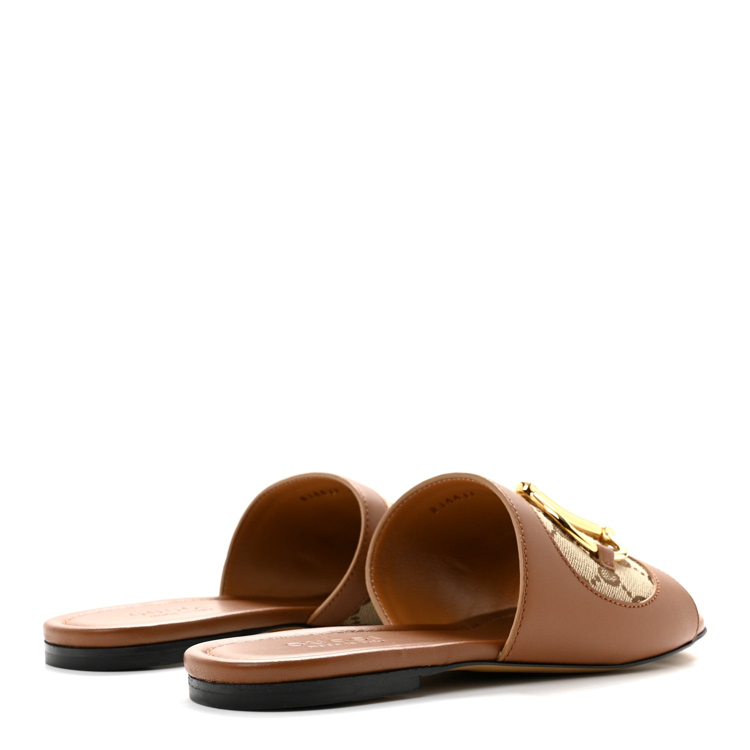 Gucci Calfskin Monogram Horsebit Womens Slide Sandals 37 Beige Ebony Sundial 5 of 9
