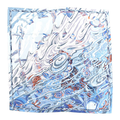 Hermes Silk De la Mer Au Ciel Scarf 90 Blue Jean Ceil Corail 1 of 4