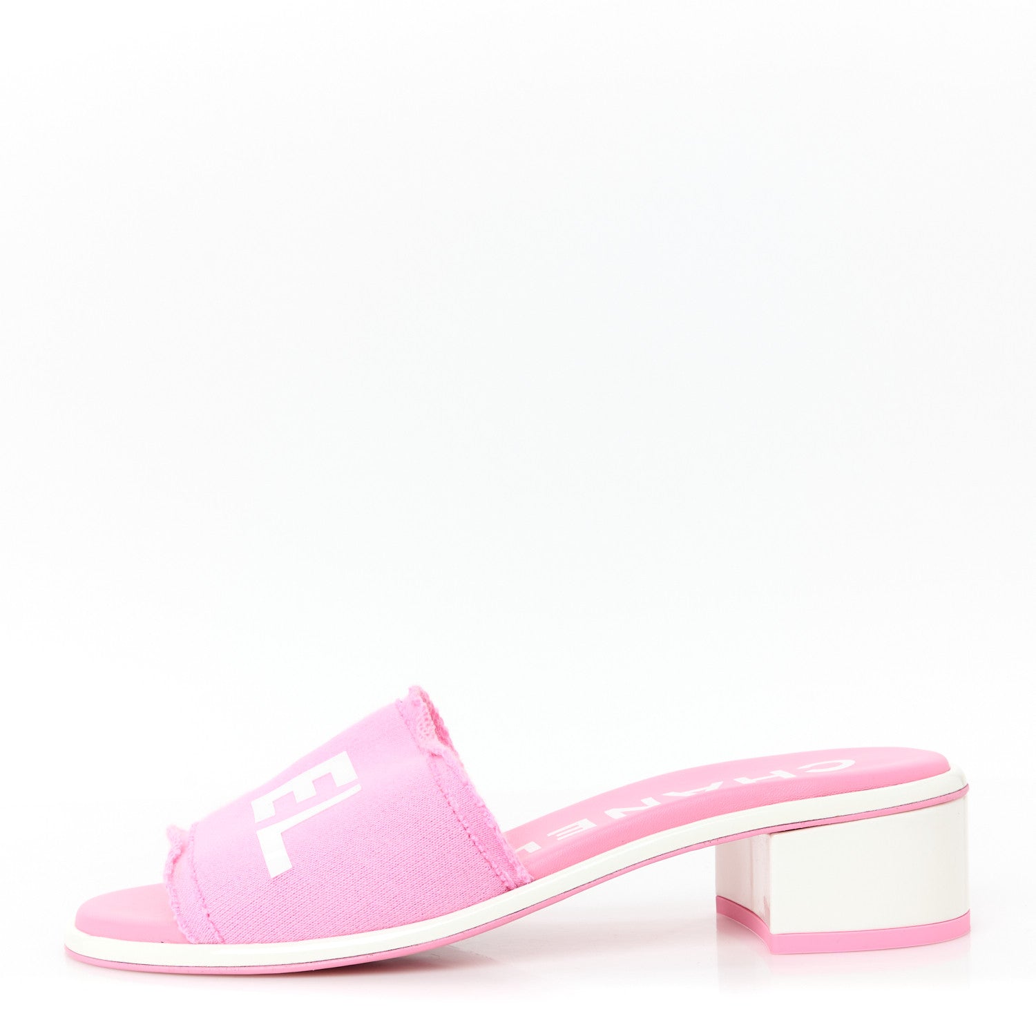 Chanel Cotton Logo Mule Sandals 36.5 Pink White 1 of 8