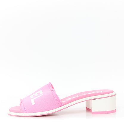 Chanel Cotton Logo Mule Sandals 36.5 Pink White 1 of 8