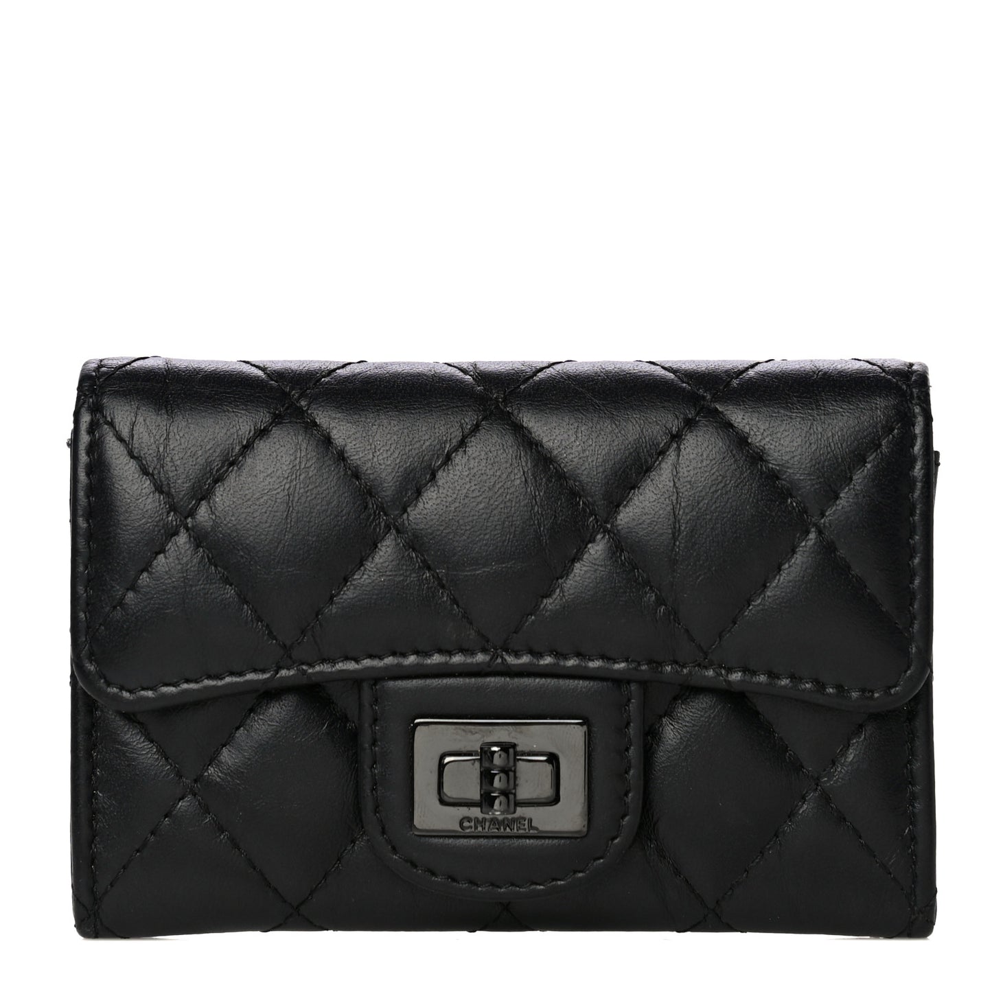 Aged Calfskin Quilted Reissue Flap Card Holder So Black